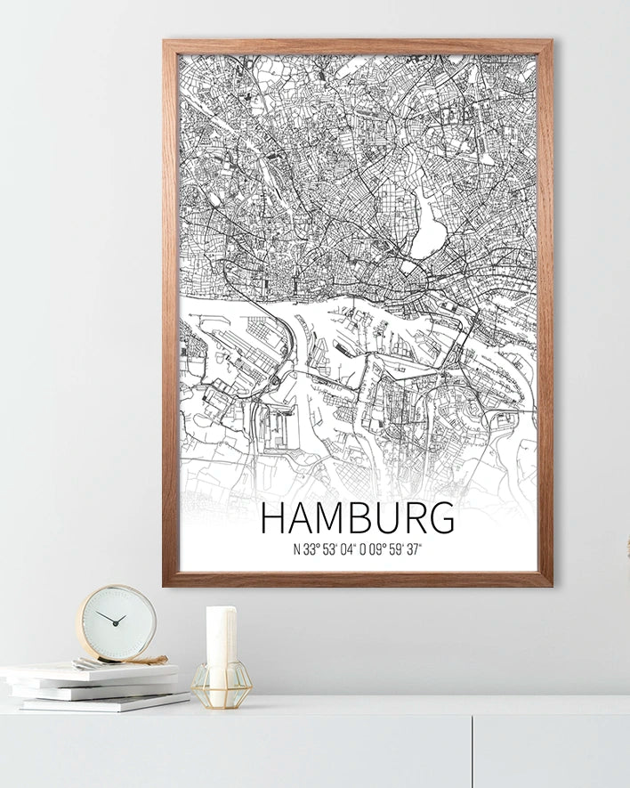 Hamburg-Karte Weiss-Schwarz