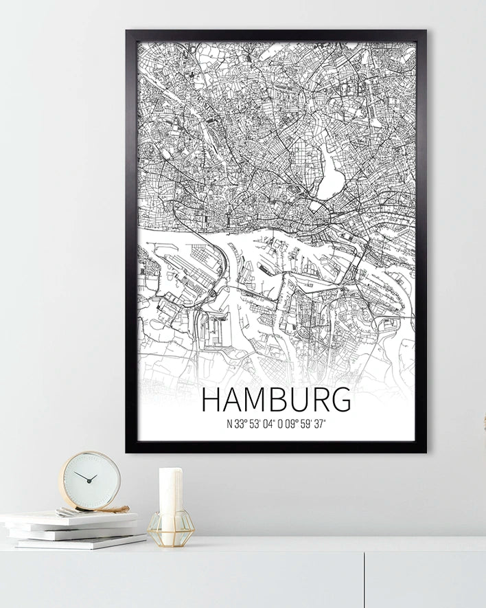 Hamburg-Karte Weiss-Schwarz
