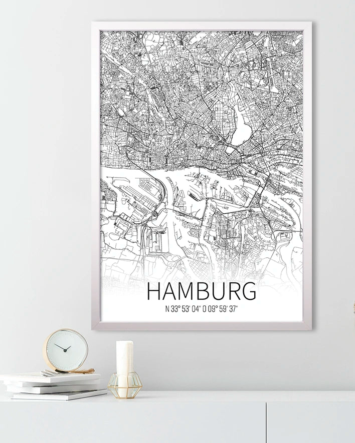 Hamburg-Karte Weiss-Schwarz