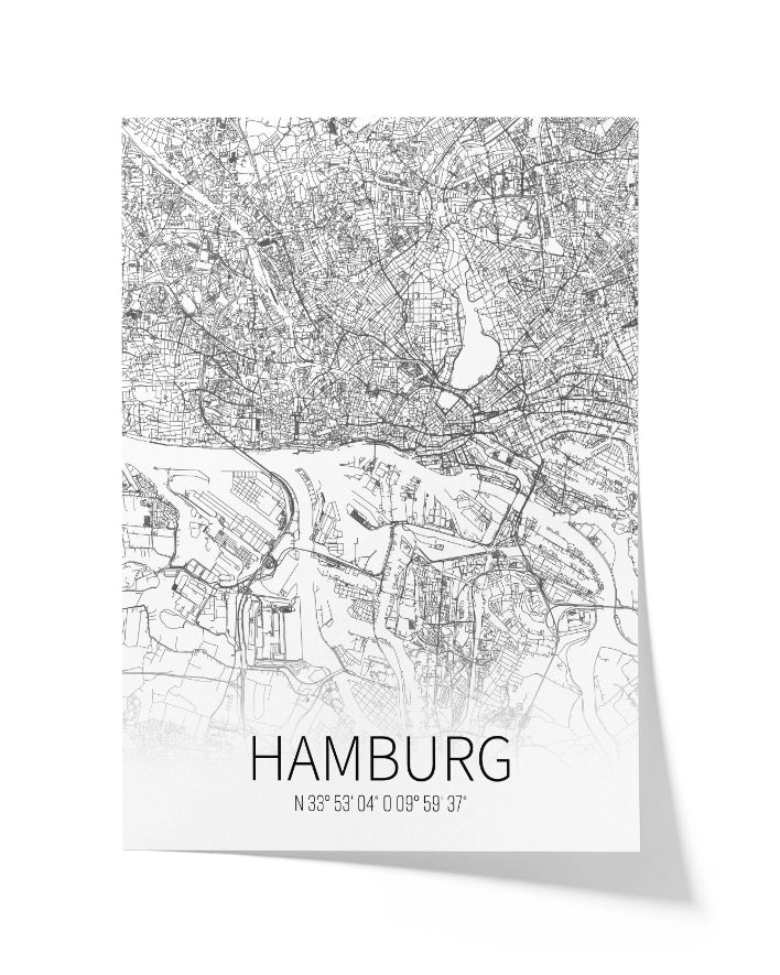 Hamburg-Karte Weiss-Schwarz