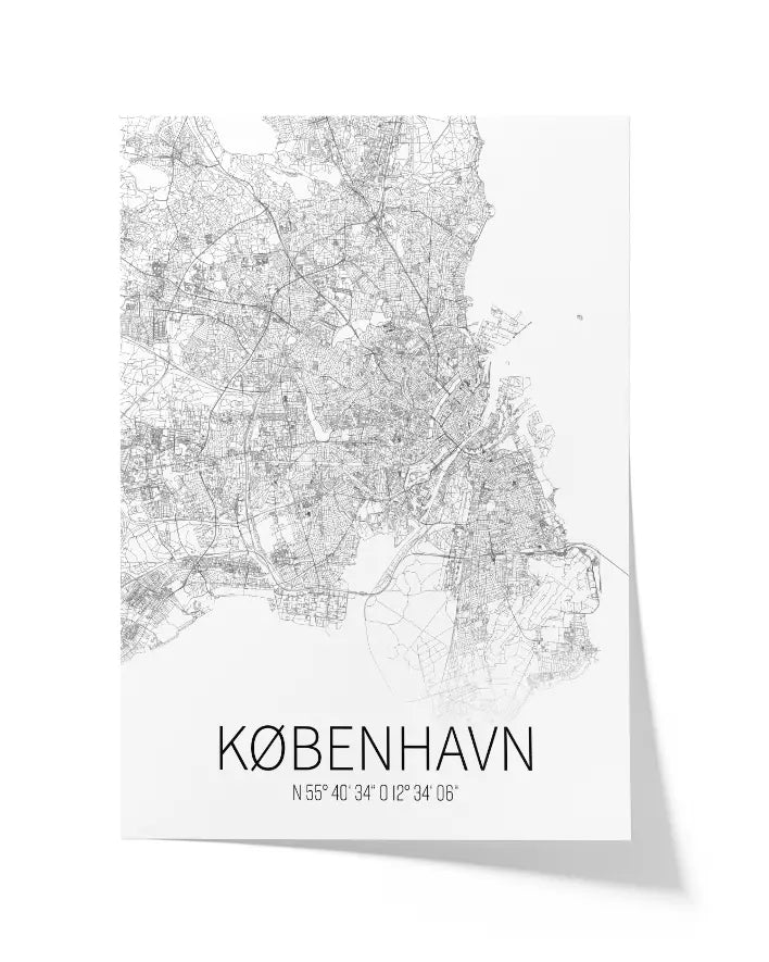 Kopenhagen Karte Weiß-Schwarz