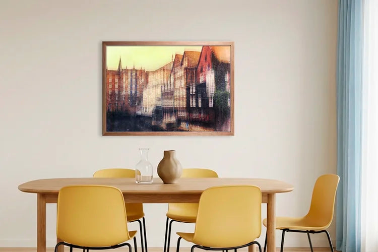 Eine abstrakte und stilisierte Dartestellung des Lüneburger Stint-Markt. Eine ICM-Fotografie als Fine-Art-Print auf Hahnemühle Photo Rag Künstlerpapier.