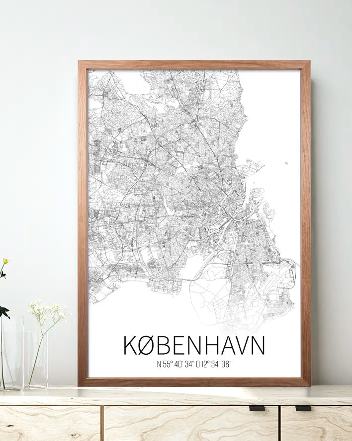 Kopenhagen Karte Weiß-Schwarz