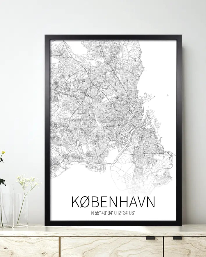 Kopenhagen Karte Weiß-Schwarz