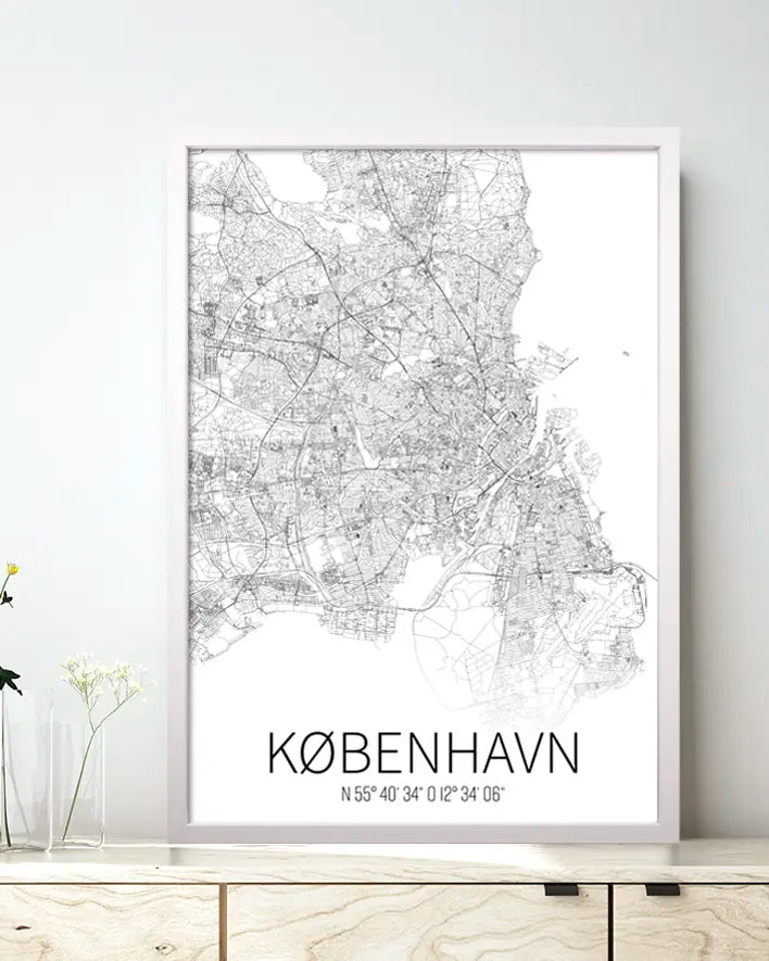 Kopenhagen Karte Weiß-Schwarz