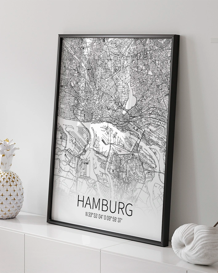 Hamburg-Karte Weiss-Schwarz